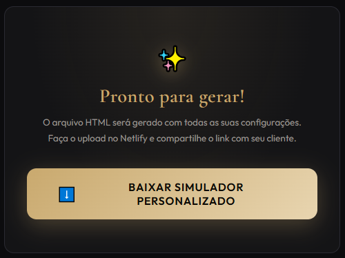 Tela de geração do simulador personalizado